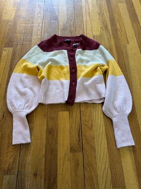 wild fable Colorblock Cropped Cardigan - Burgundy, Yellow & Light Pink